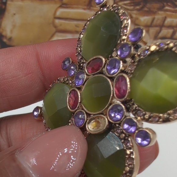 Monet Green and Purple Floral Brooch - Picture 5 of 6